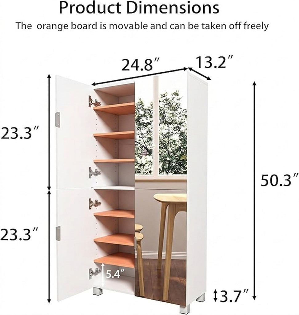 Mirror Shoe Cabinet with 4 Mirrored-Door Shoe Storage Cabinet