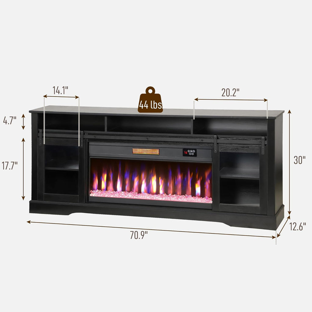 Fireplace TV Stand for TVs Up to 80 Inches, Modern Entertainment Center with 36" Glass Electric Fireplace & LED Lights