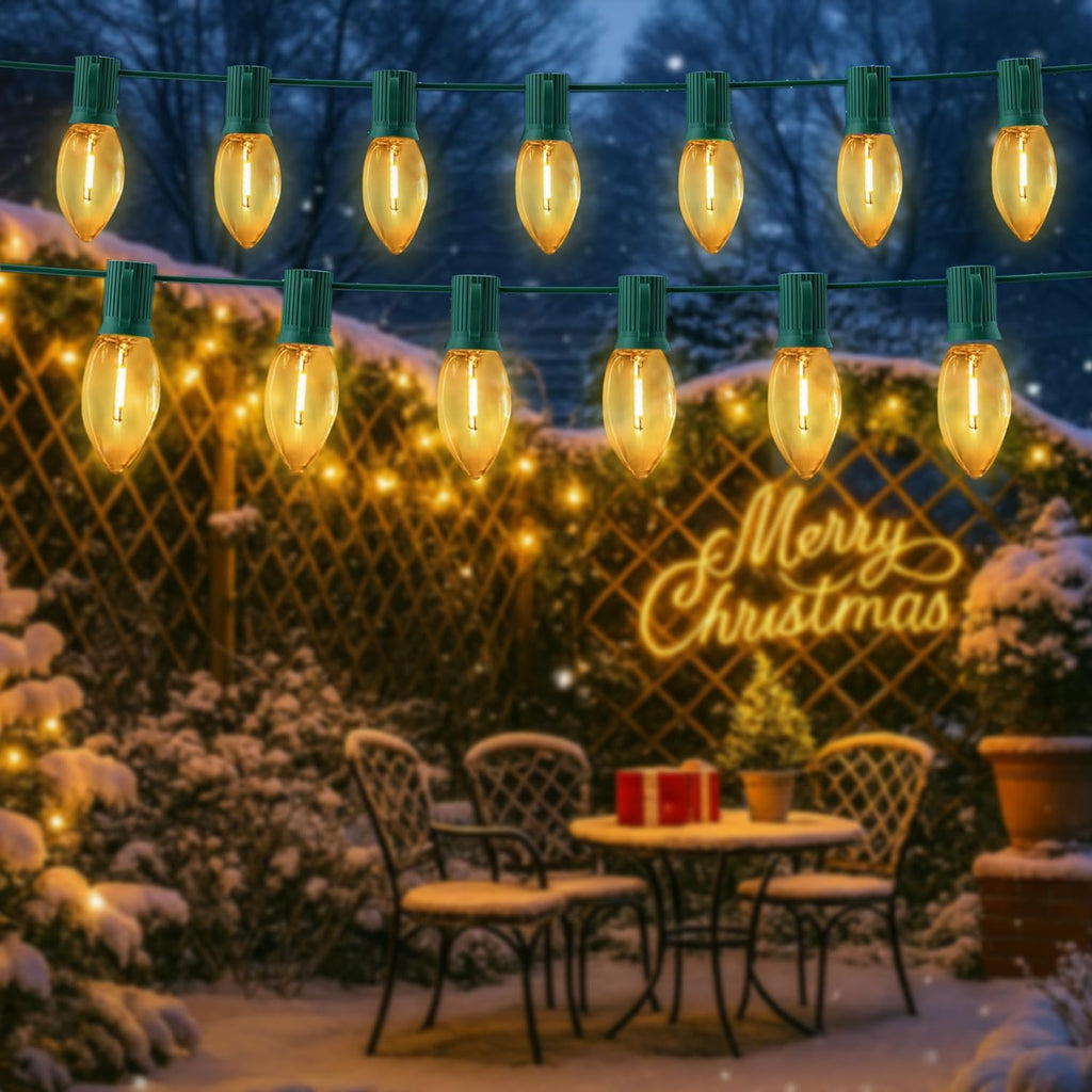 C9 Christmas Lights Outdoor, 25FT Waterproof Multicolor LED String Lights for Roofline Xmas Tree Patio Holiday Party