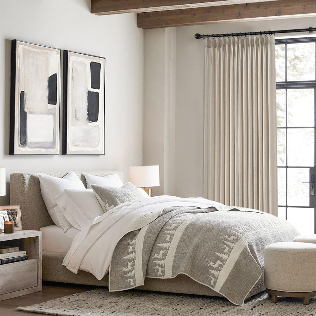 Oatmeal Beige Pinch Pleated Curtains 84 Inches Long 2 Panels Sets, Stone Washed Linen Earth Tone Decor Back Tab Boho