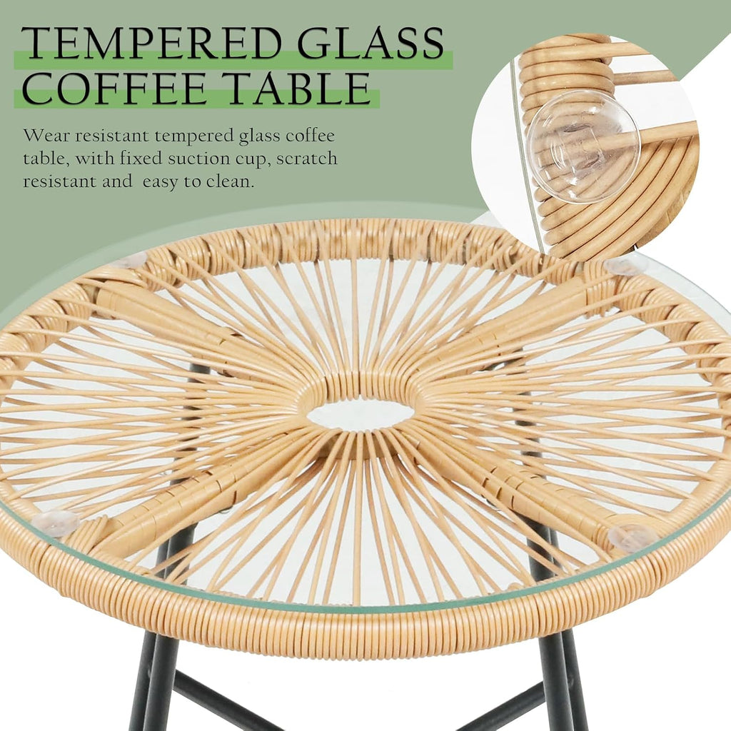 3 Pieces Rocking Chairs Set - Outdoor Wicker Rattan Rocking Chairs with Thickened Cushions, Boho Patio Furniture