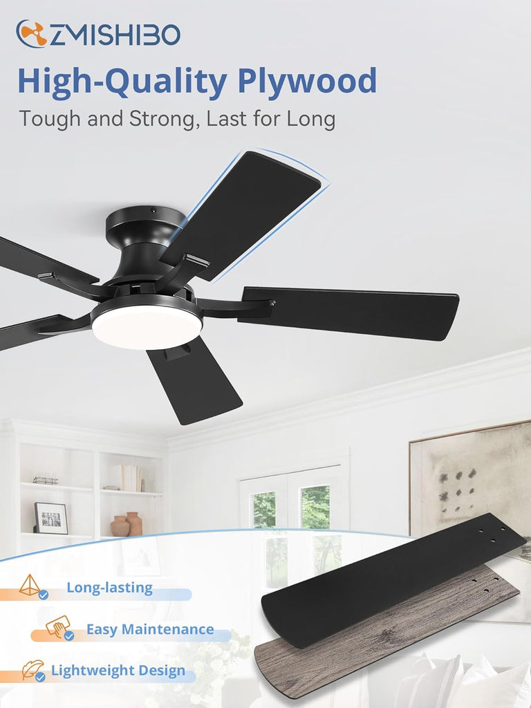 42 Inch Ceiling Fan with Light, App&Remote Control, Flush Mount Low Profile, Dimmable 20W LED Light, Quiet Reversible Motor for Bedroom, Living Room, Apartment, Black A101-B0F8B7CFP5