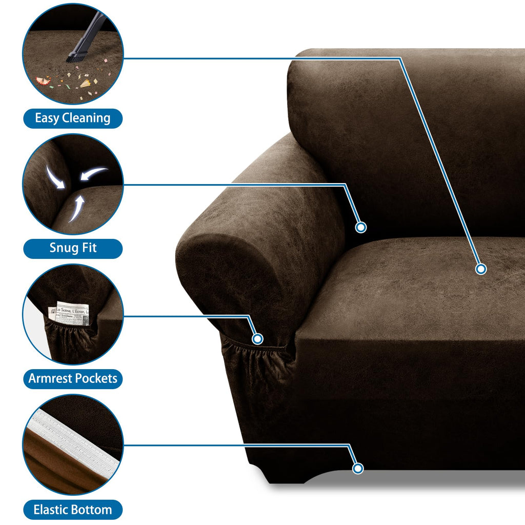 Loveseat Sofa Slipcover Leather Look Couch Covers for 2 Seater Couch Sofa 1-Piece Sofa Cover Stretch Furniture