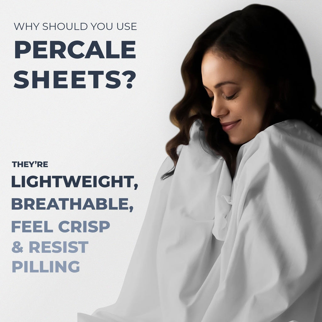 100% Cotton Percale Sheets King Size, Cool & Crisp, 4 Pcs, Light Grey