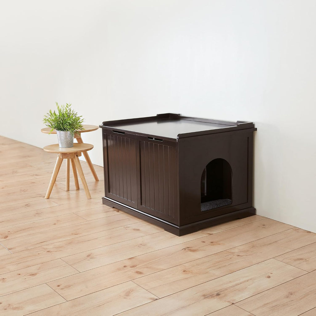 XL Furniture Litter Box Enclosure (Espresso Brown), Hidden Litter Box for Cats with Openings on Either Ends & Large