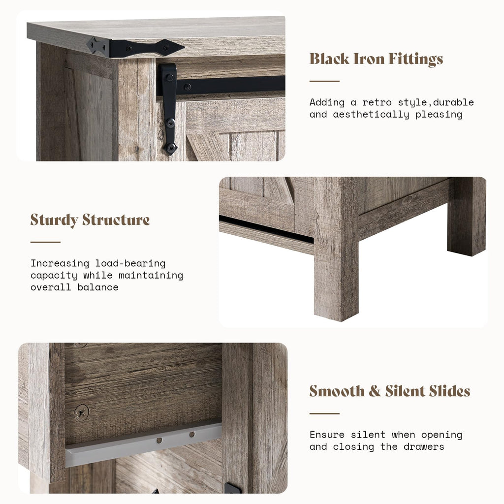31.5" Farmhouse 5-Drawer Dresser with Barn Doors, Light Rustic Oak
