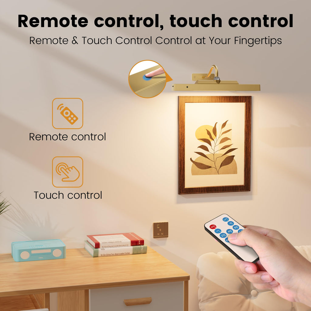 Gallery Lights for Wall 3 Pack, 12" Rechargeable Picture Lights, Cordless Remote Dimmable LED for Portrait Hallway