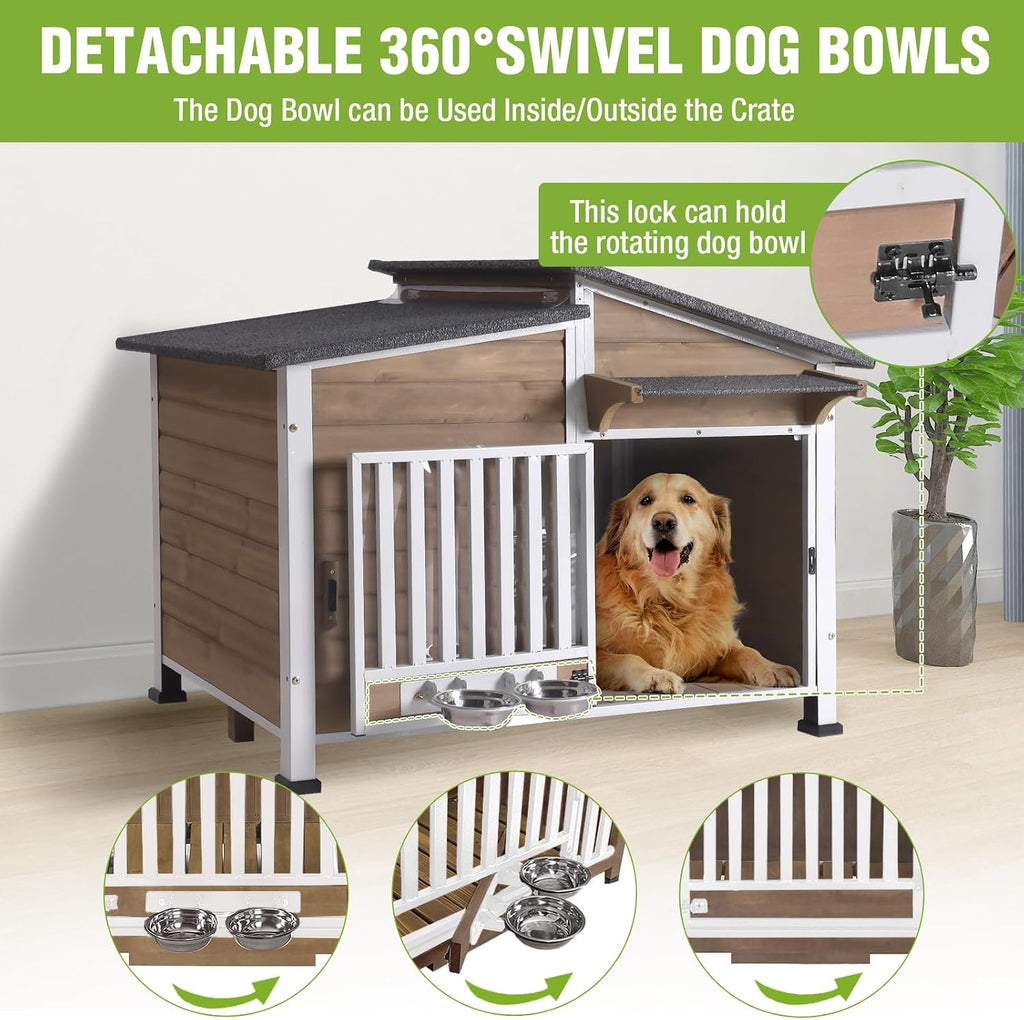 Large Outdoor Insulated Dog House Weatherproof Dog Kennel Dog Shelter with Chew-Proof Full Metal Frame, 360°