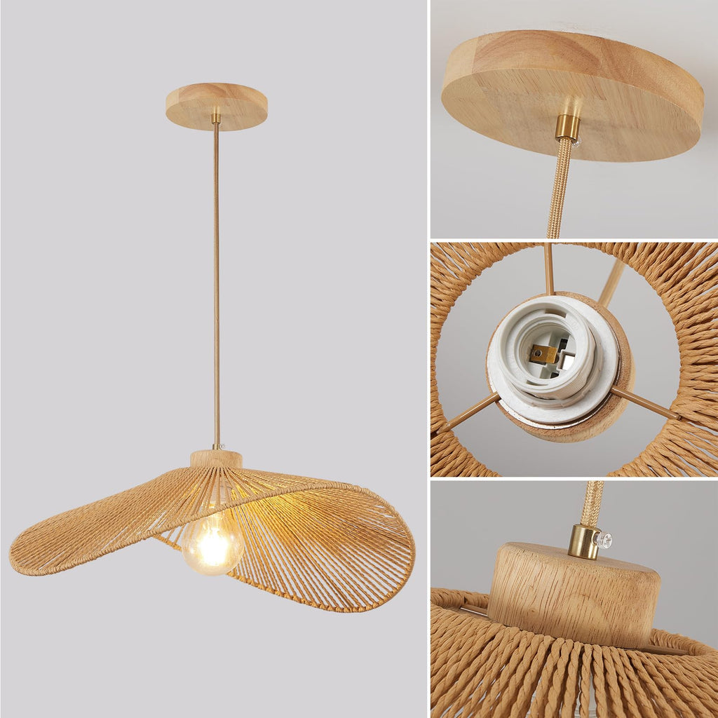 Rattan Hanging Lamp Boho Pendant Light Fixture Modern Style Hanging Light Bohia Natural Bamboo Handmade Hanging
