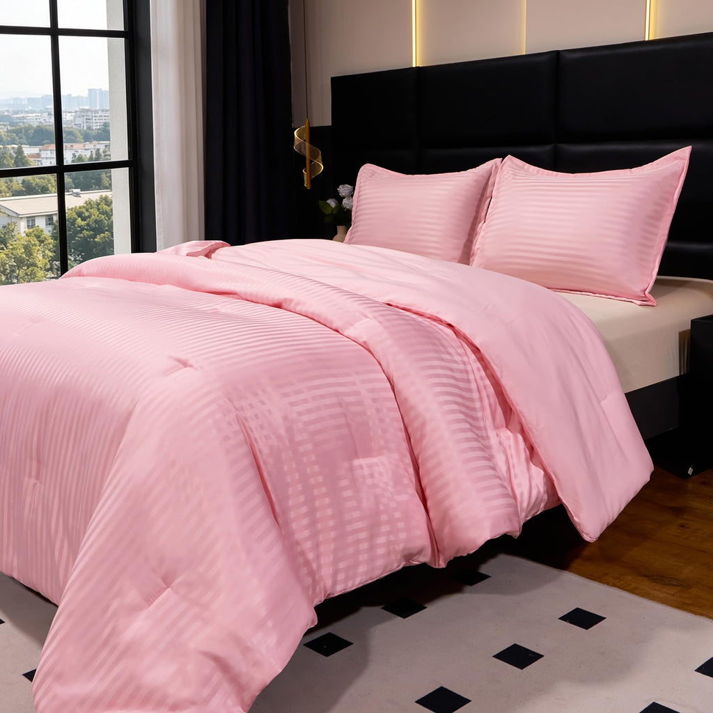 Pink Comforter Set Damask Striped Hotel Bedding Set