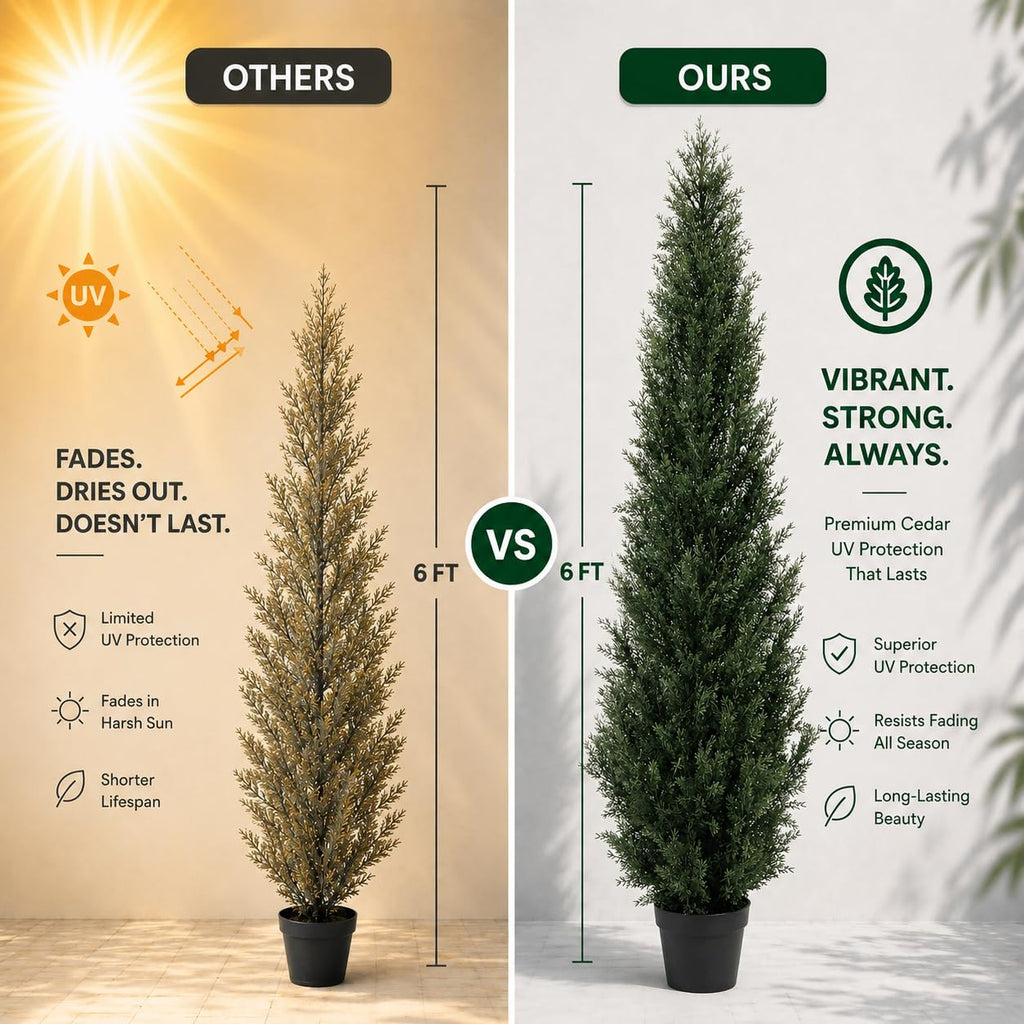 6 Feet Pre-Potted Evergreen Outdoor Artificial Cedar Tree for Front Porch Decor, Outdoor Entryway Decor Fake Tree