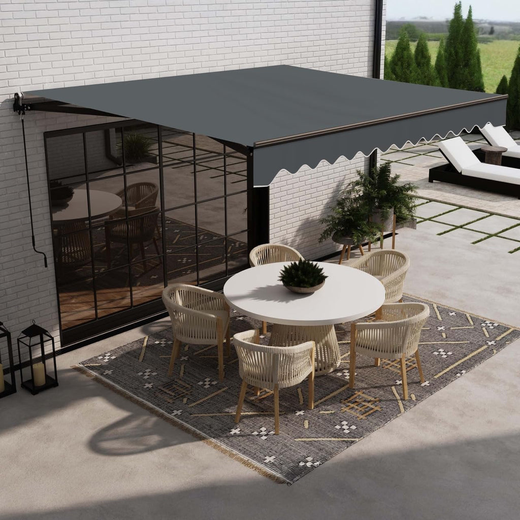 Electric Patio Awning Caribbean Black Frame 20x10 Charcoal Gray | Retractable sunshade for decks and balconies