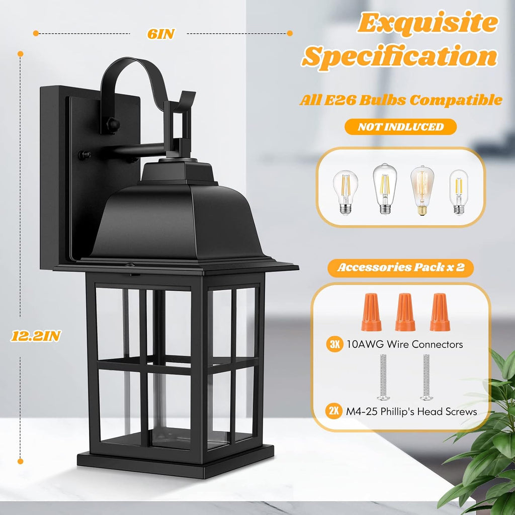 2-Pack Outdoor Light Fixtures, 100% Aluminium Waterproof Exterior Wall Lantern