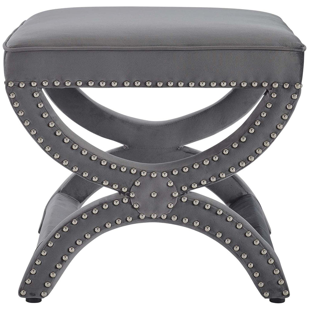 Expound Performance Velvet Upholstered Nailhead Trim Accent Ottoman in Gray