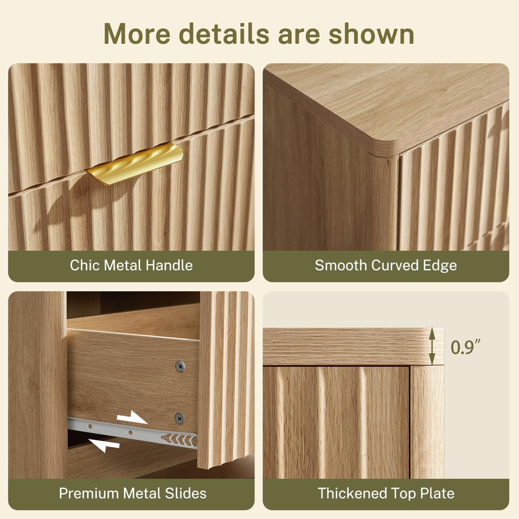 Fluted 6 Drawer Dresser, Wide Modern Chest of Drawers with Metal Handle, Curved Profile Design, Wood Closet Clothes