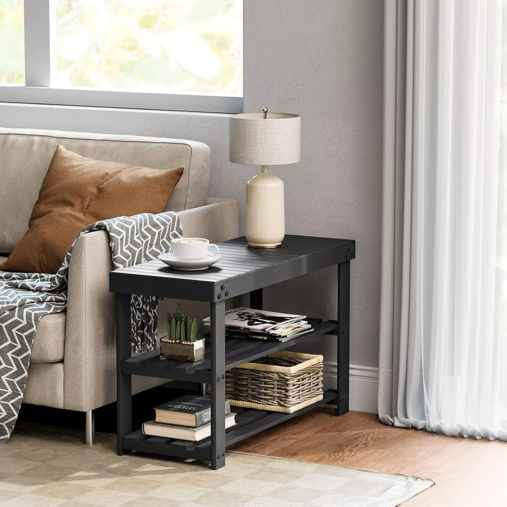 3 Tier Bamboo Shoe Rack Bench, Black
