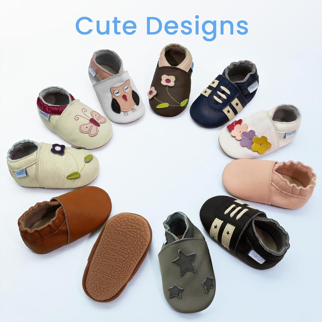 Baby Rubber Sole Shoes Boys Girls Infant Crawling Toddler Moccasins Leather Walking Anti-Slip Sole Slippers