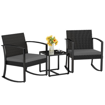 Patio Furniture Set 3 Piece Resin Outdoor Bistro Set Rocking Patio Chairs with Cushions and Table for Porch