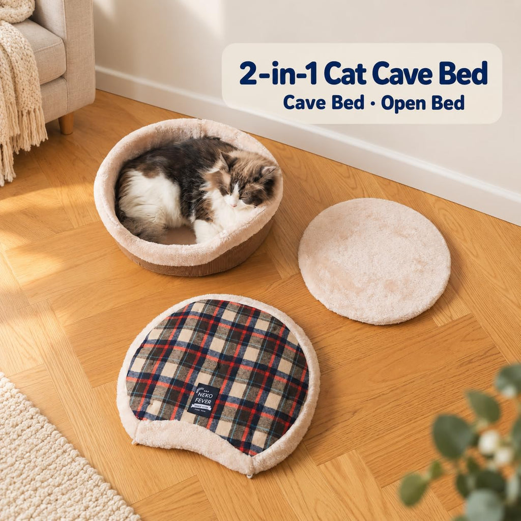 Cat Bed Cave - Enclosed Hideaway with Detachable Lid for Kitten (Brown)
