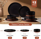 12 Pieces Porcelain Dinnerware Sets, Premium Plates and Bowls Set, High-Fired Ceramic Dishes Set for 4