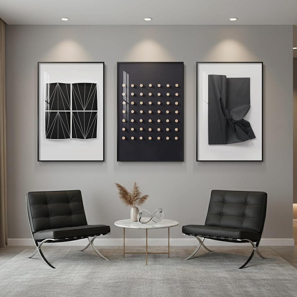 Large Framed Black and White Modern Abstract Living Room Wall Art, 24x36 In