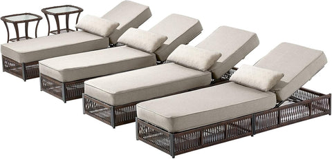 Luxury Outdoor Chaise Lounge Chairs of 4 with 5 Inch Thick Cushions and Side Table