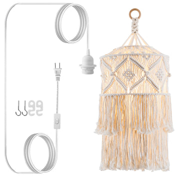 Boho Plug in Pendant Light, Handmade Macrame Hanging Lamp Shade