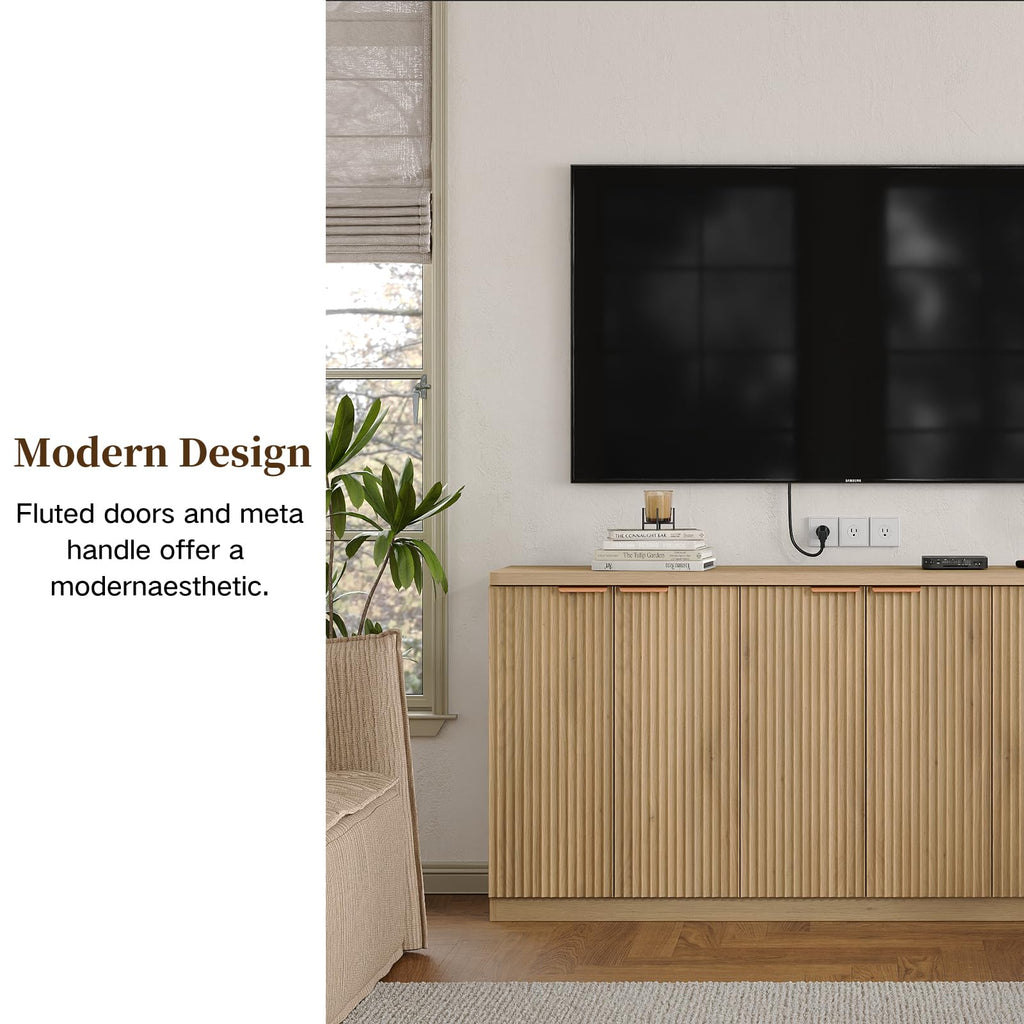 70" Large Buffet Sideboard Cabinet, Fluted Cabinet 6 Doors, Buffet Table Coffee Bar Wine Bar Storage Cabinet