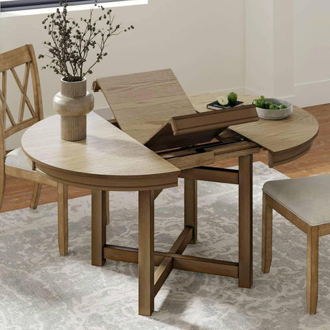 42"-60" Extendable Dining Table for 4, Solid Wood Round Oval Expandable Kitchen Dining Room Table with Butterfly