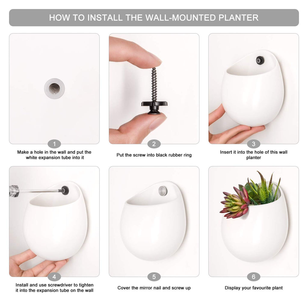 Wall Planter Ceramic Hanging Pot with Artificial Fake Plants, 3 Pack