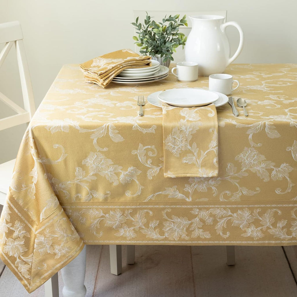 Harmony Scroll Woven Damask Fabric Tablecloth, Everyday, Parties, Special Occasions, Weddings and Ho
