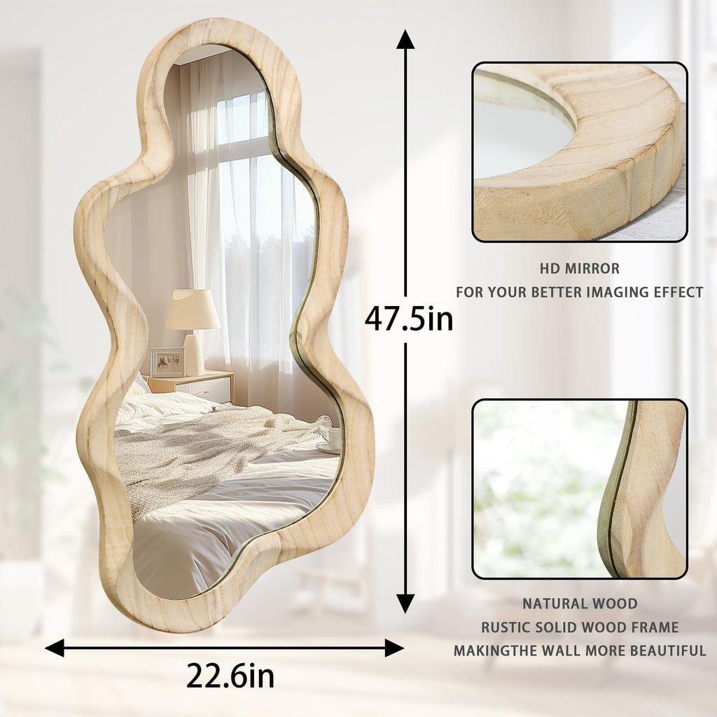 Asymmetrical Mirror for Wall Decor Large Modern Wooden Framed Wall Mirror
