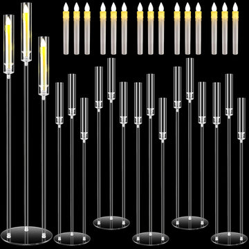 6 Set Acrylic Candelabra Centerpieces 3 Arms with 18 LED Candles 42.5'' Floor Tall Candle Holders with Acrylic Shade