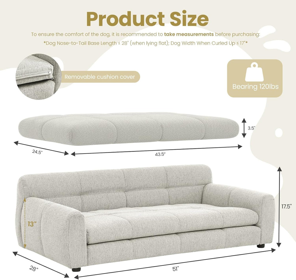 XL Dog Bed Couch, Elevated Large Dog Sofa with Backrest and Armrests, Soft Memory Foam Extra Large Pet Bed