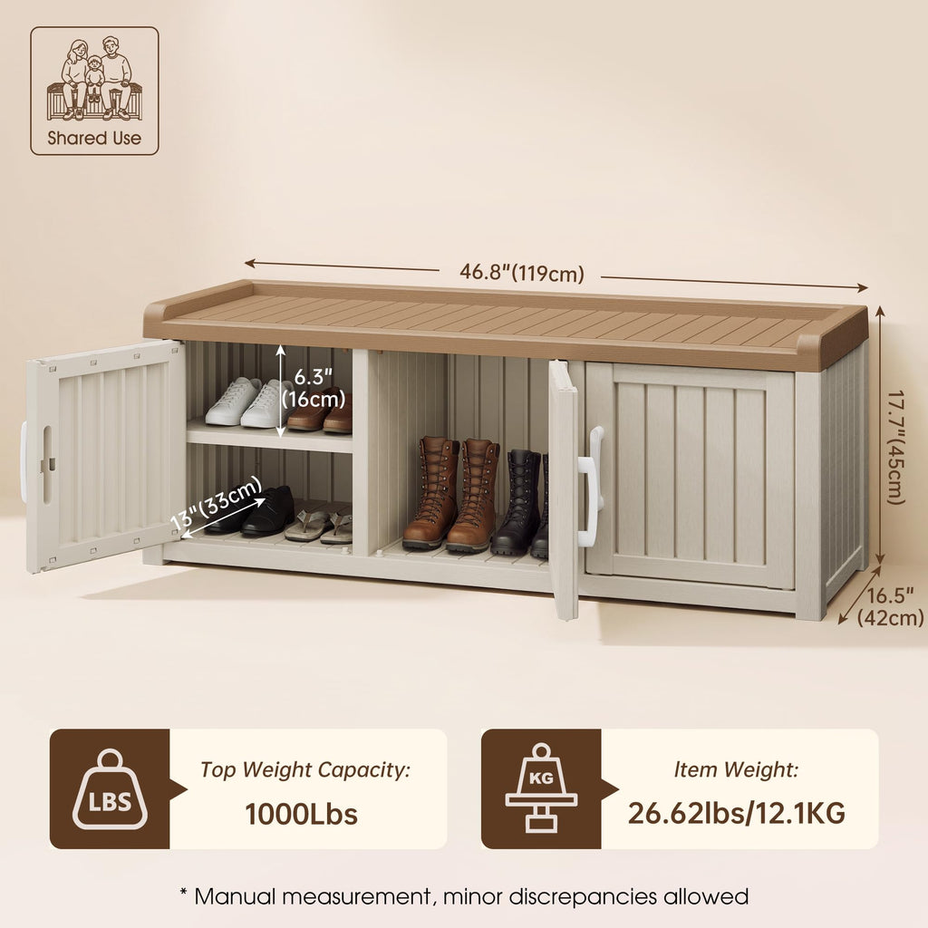 Shoe Storage Cabinet, 3 Doors & Waterproof UV-Resistant, White