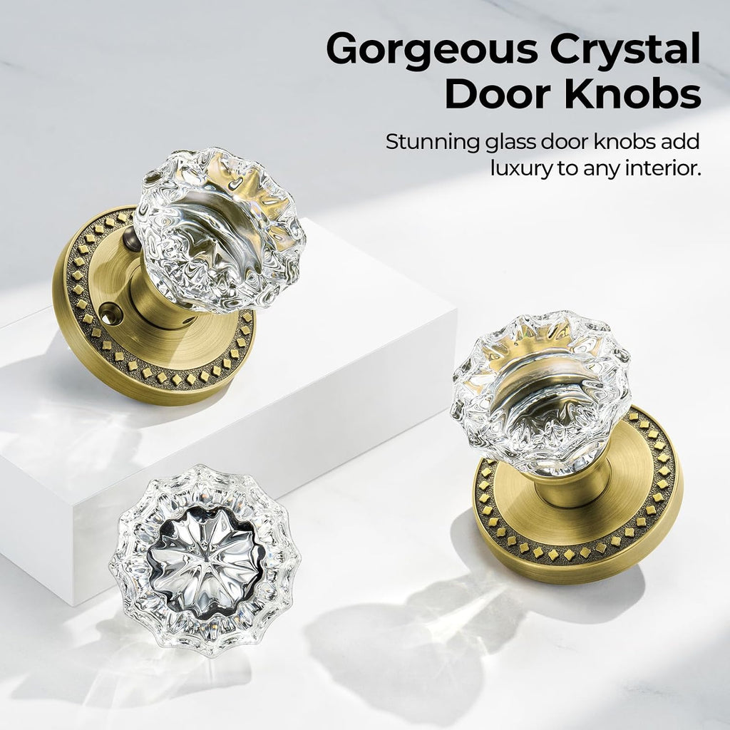 Antique Crystal Door Knob Interior, Rosette Glass Door Knob, 1Pack