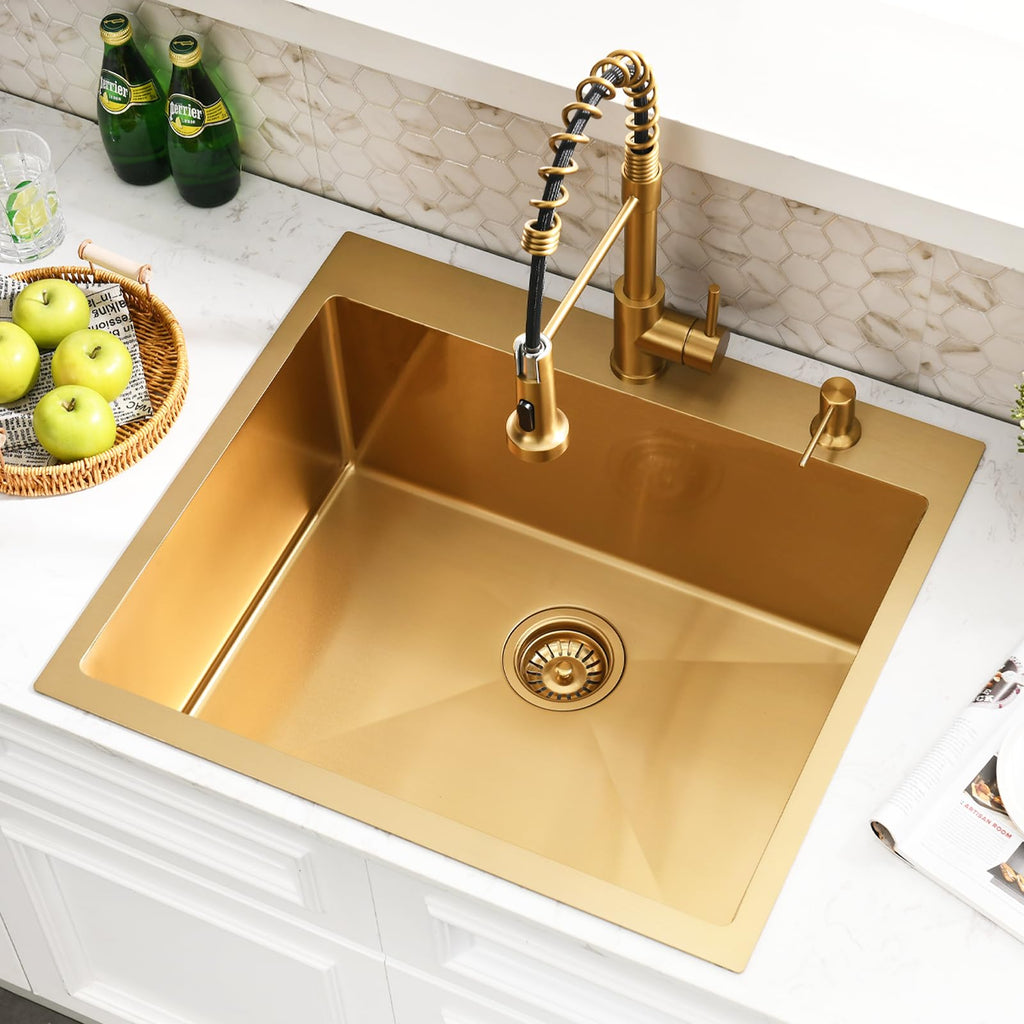 25x22 Drop Sink with Faucet, Gold Brushed