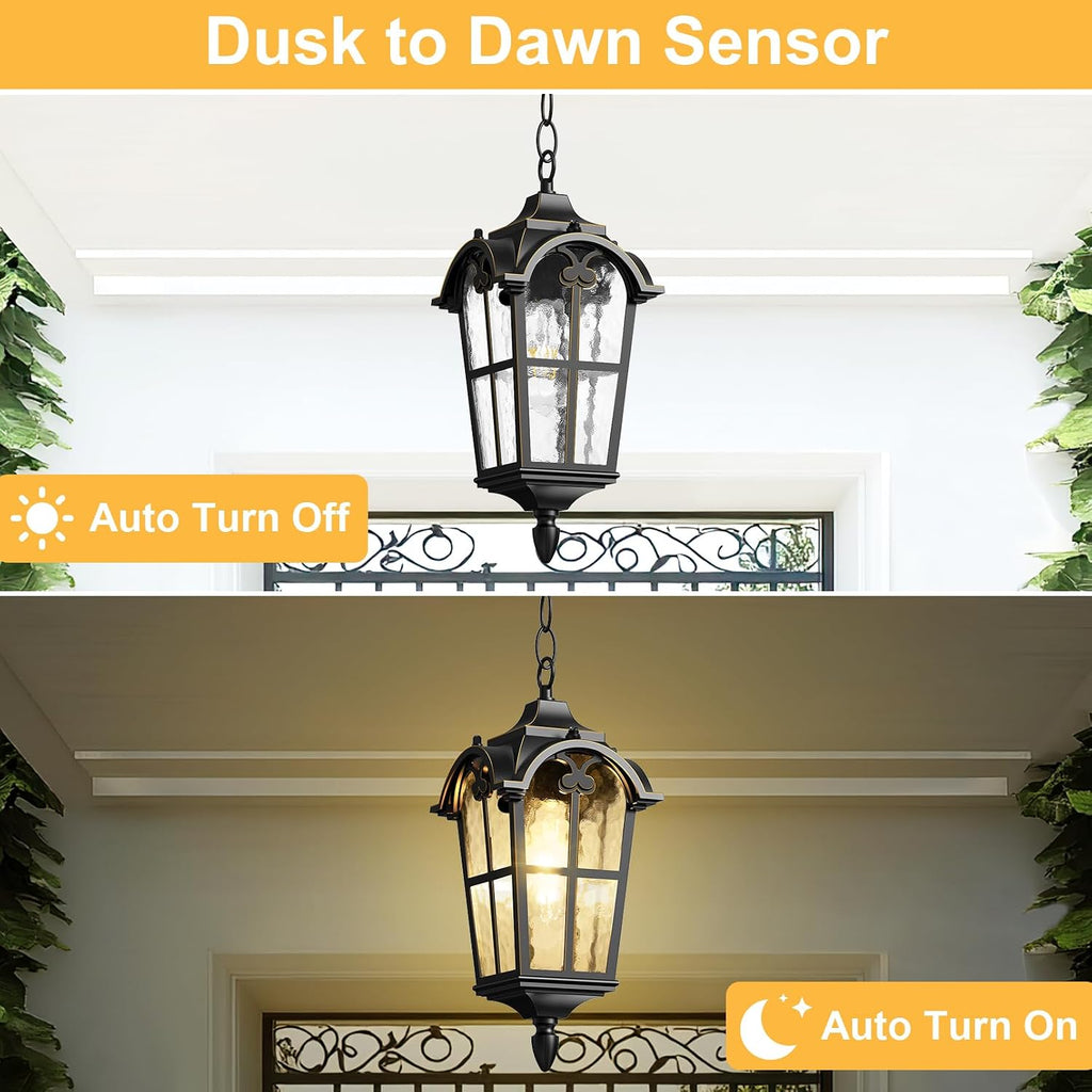 Outdoor Pendant Light Dusk to Dawn for Porch,Anti-Rust Aluminum Outdoor Chandelier
