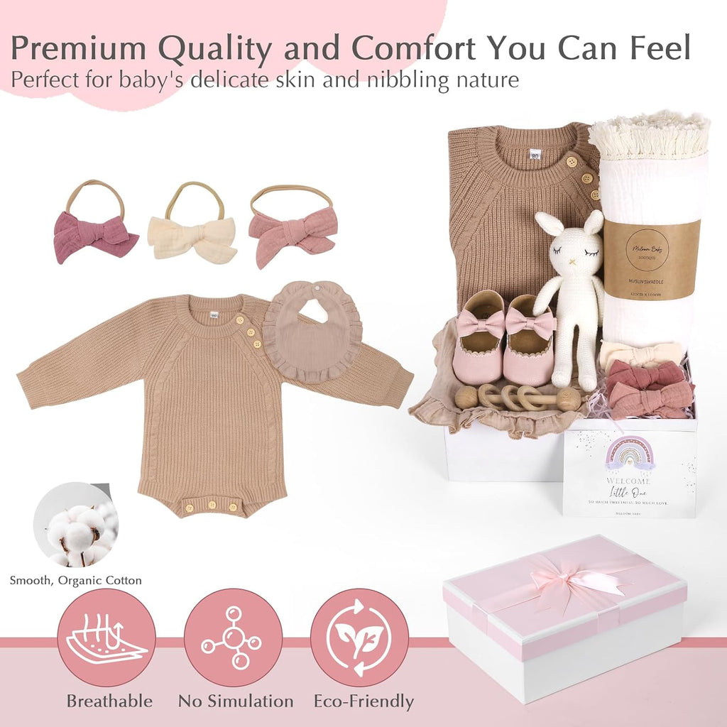 Deluxe Baby Girl Gift Set, Newborn Baby Shower Gifts Basket, Newborn Gifts Box, Boho Baby Girl Essentials, Baby