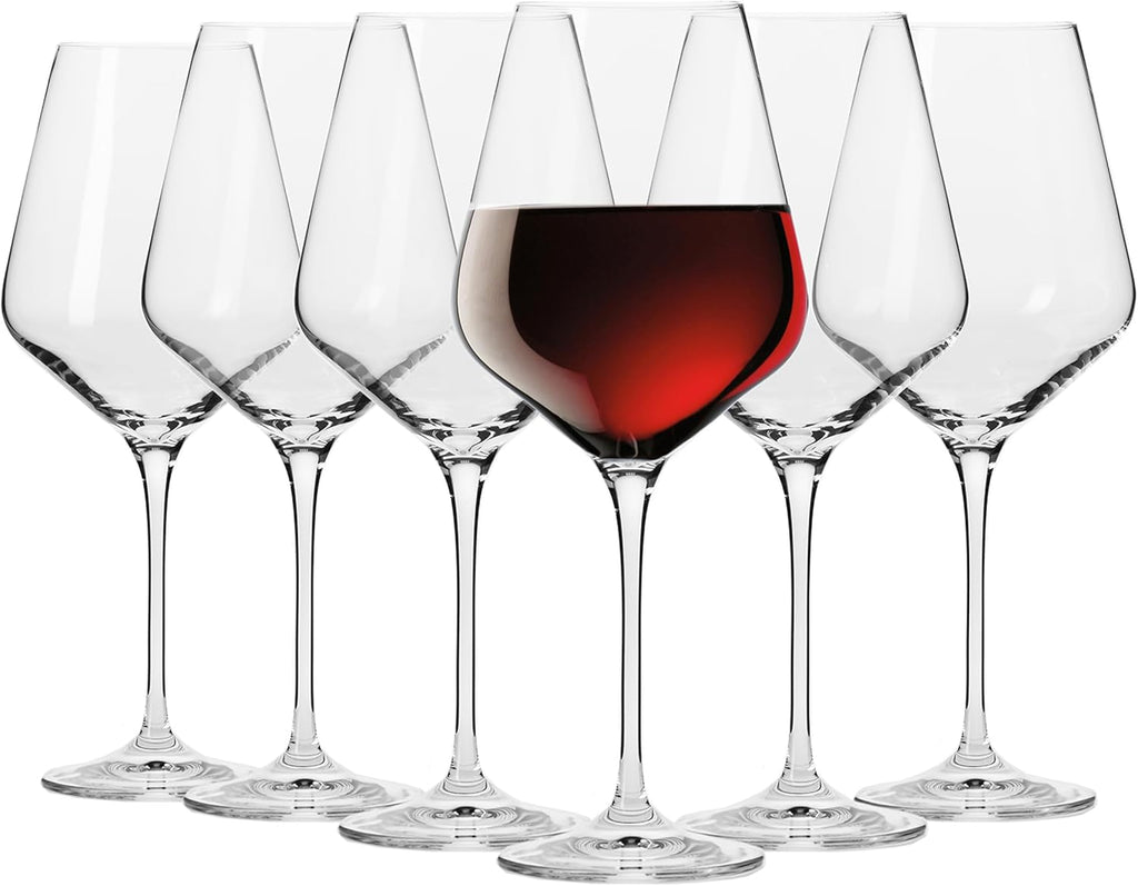 Classic Red Wine Glasses Set of 6 pieces, 16.6 oz, Avant-Garde Collection, Crystal Glass Thin Rim Long Stem Unique