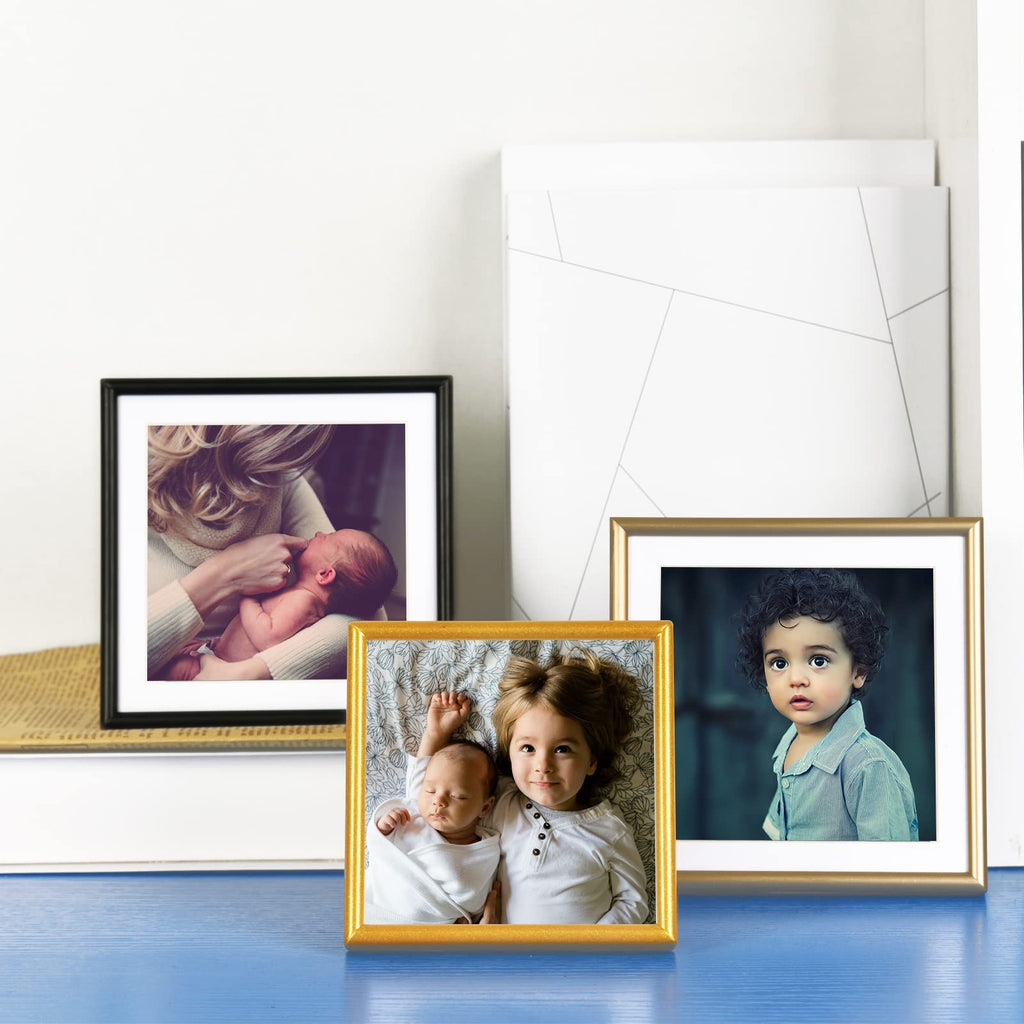 5x5 Black Picture Frames 4Pack, Fits 4x4 Mat, Tabletop & Wall
