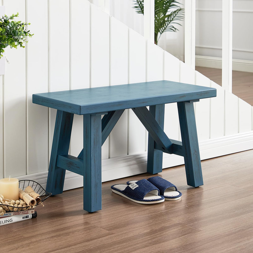 30" Farmhouse Entryway Bench, Rustic Solid Wood Dining Room Bench Small Entryway/Hallway Bench for Indoors Entry Way