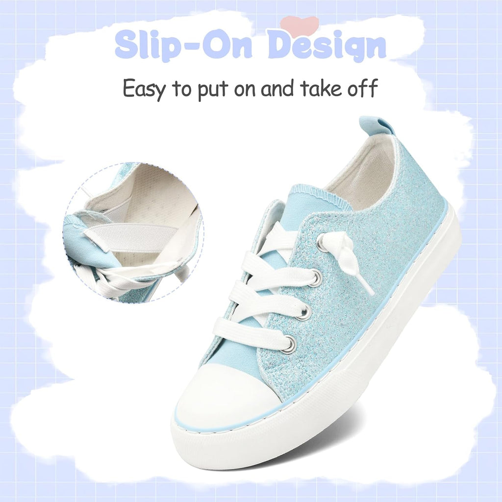 Toddler Kids Canvas Sneakers Sparkle Glitter Sequins Shoes Slip On Soft and Durable