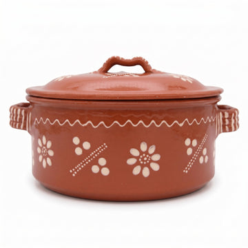 Portuguese Pottery Glazed Clay Cooking Pot With Lid Terracotta Casserole Cazuela (5 Quarts)