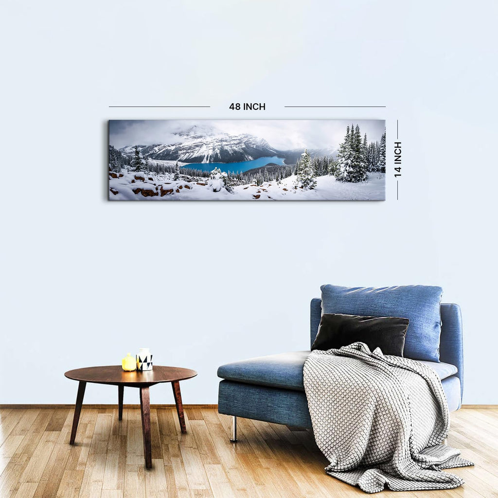 Snow Mountain Canvas Wall Art White Clouds Misty Forest Landscape Prints Picture Wall Decor Winter Tree Blue Lake