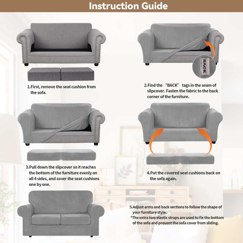 Velvet Stretch 3 Pieces Couch Cover for Sofa Washable, Silver Grey
