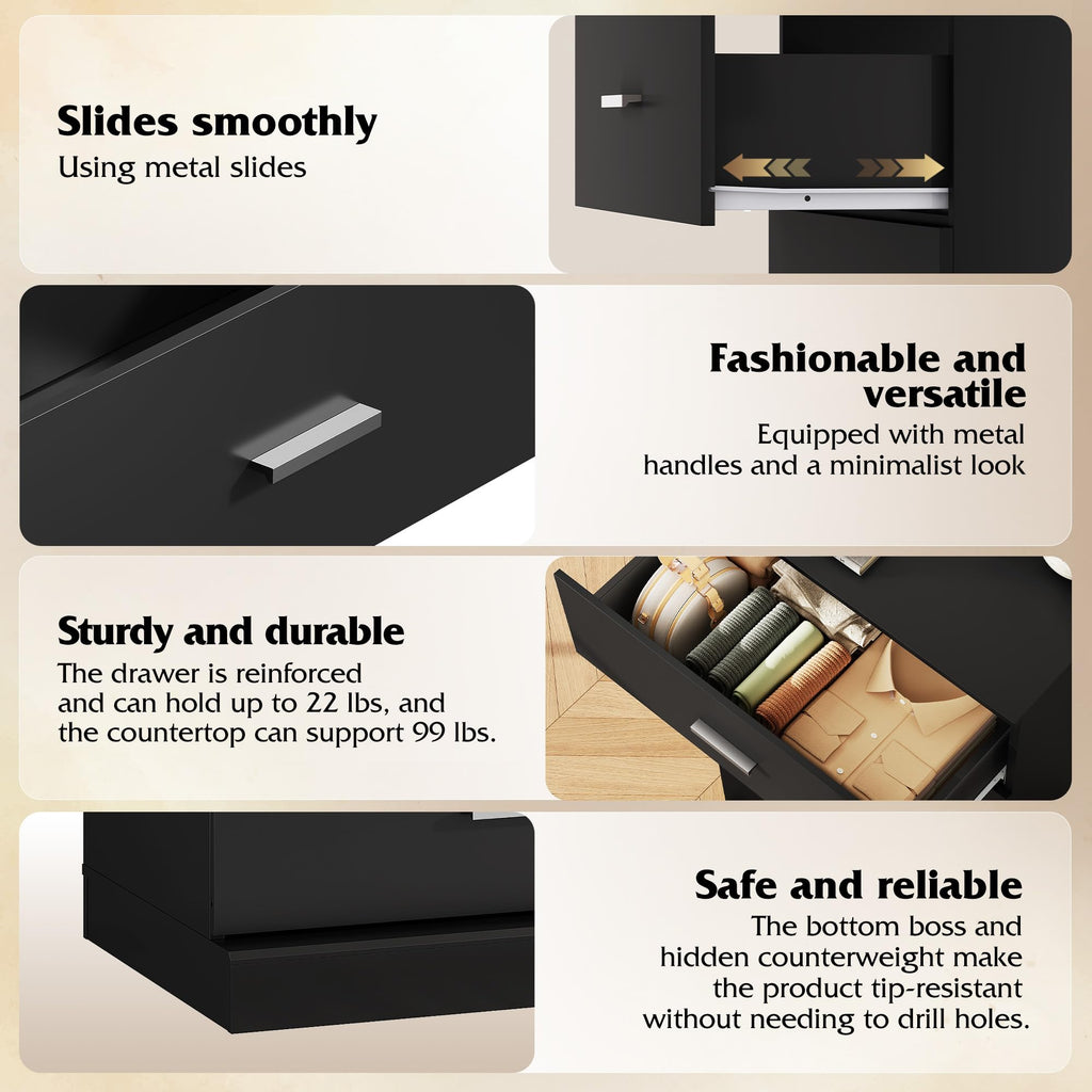 Black 5 Drawer Tall with SGS-Tested Anti-Tip