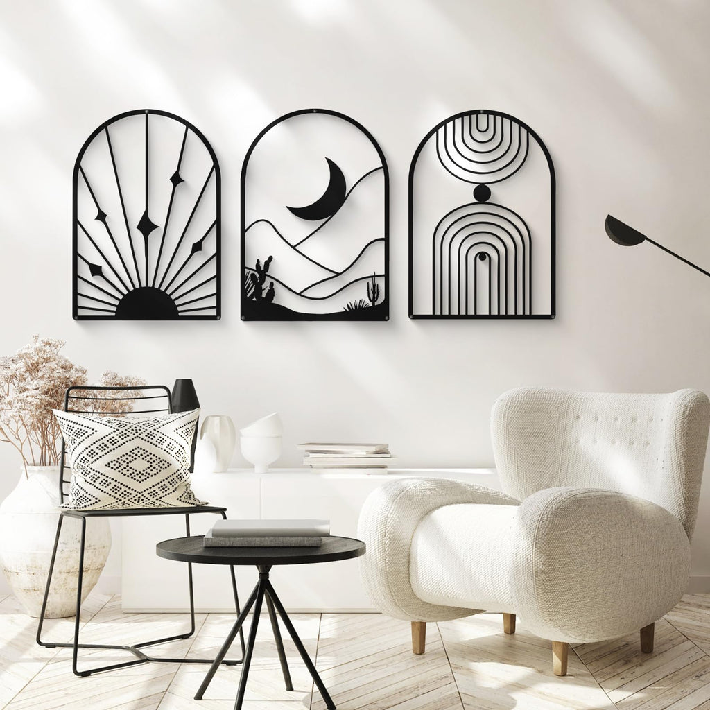 4 Pack Black Abstract Metal Wall Art, Minimalist Décor Single Line Art Wall Décor, 3D Textured Metal Wall