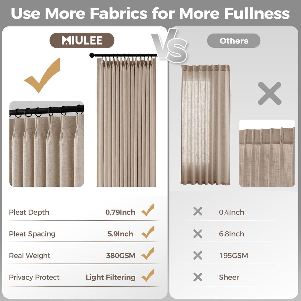 4 Panels Set Pinch Pleated Linen Curtains 96 Inches Long Taupe