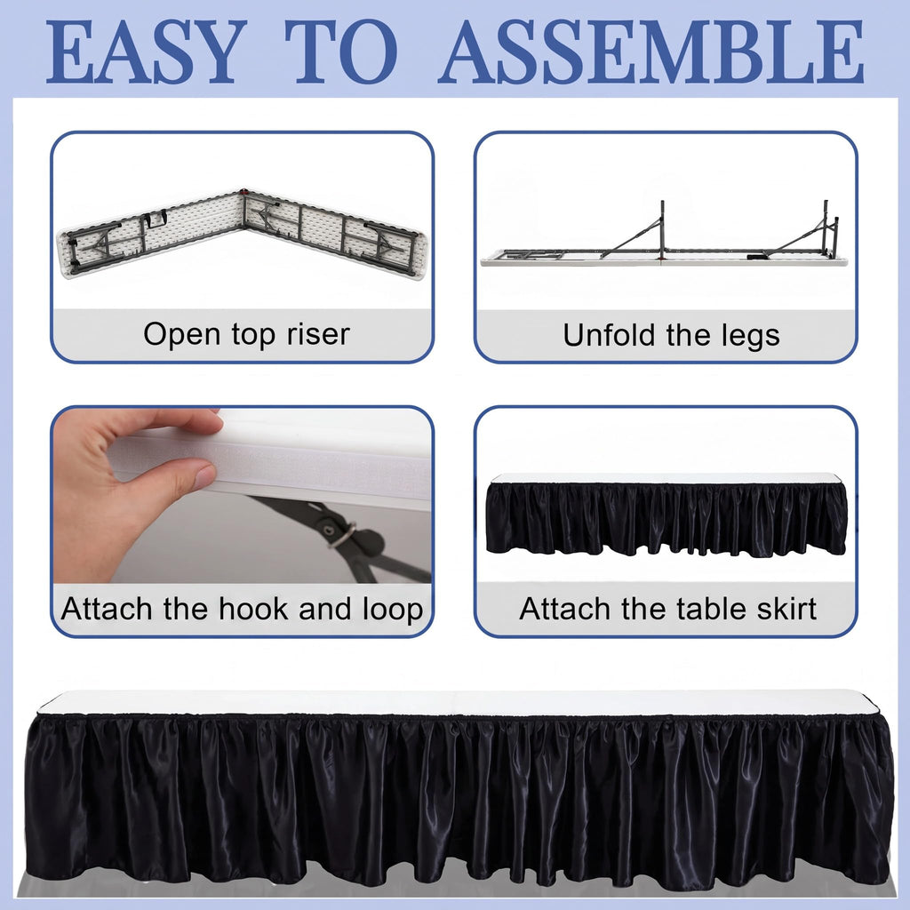 Portable Bar Top Riser Tables with Skirt, Black Skirt, 8 ft, White
